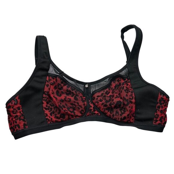 Modern movement cheetah animal print unlined wireless Black and Red Lace Bra 34D - Picture 1 of 7